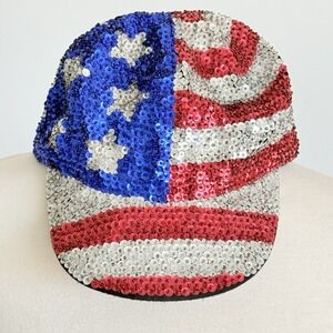 Sequin USA American Flag Bling Hat Baseball Cap Festival 4th July Backyard BBQ